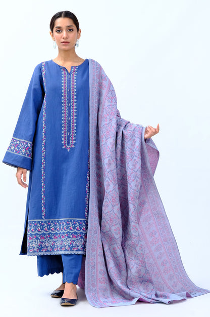 Stitched 3 Piece Embroidered Khaddar with Yarn Dyed Shawl