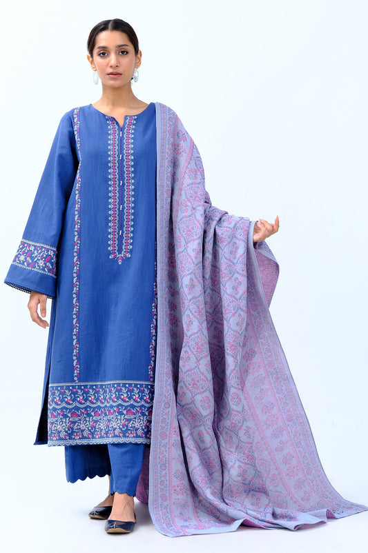 Stitched 3 Piece Embroidered Khaddar with Yarn Dyed Shawl