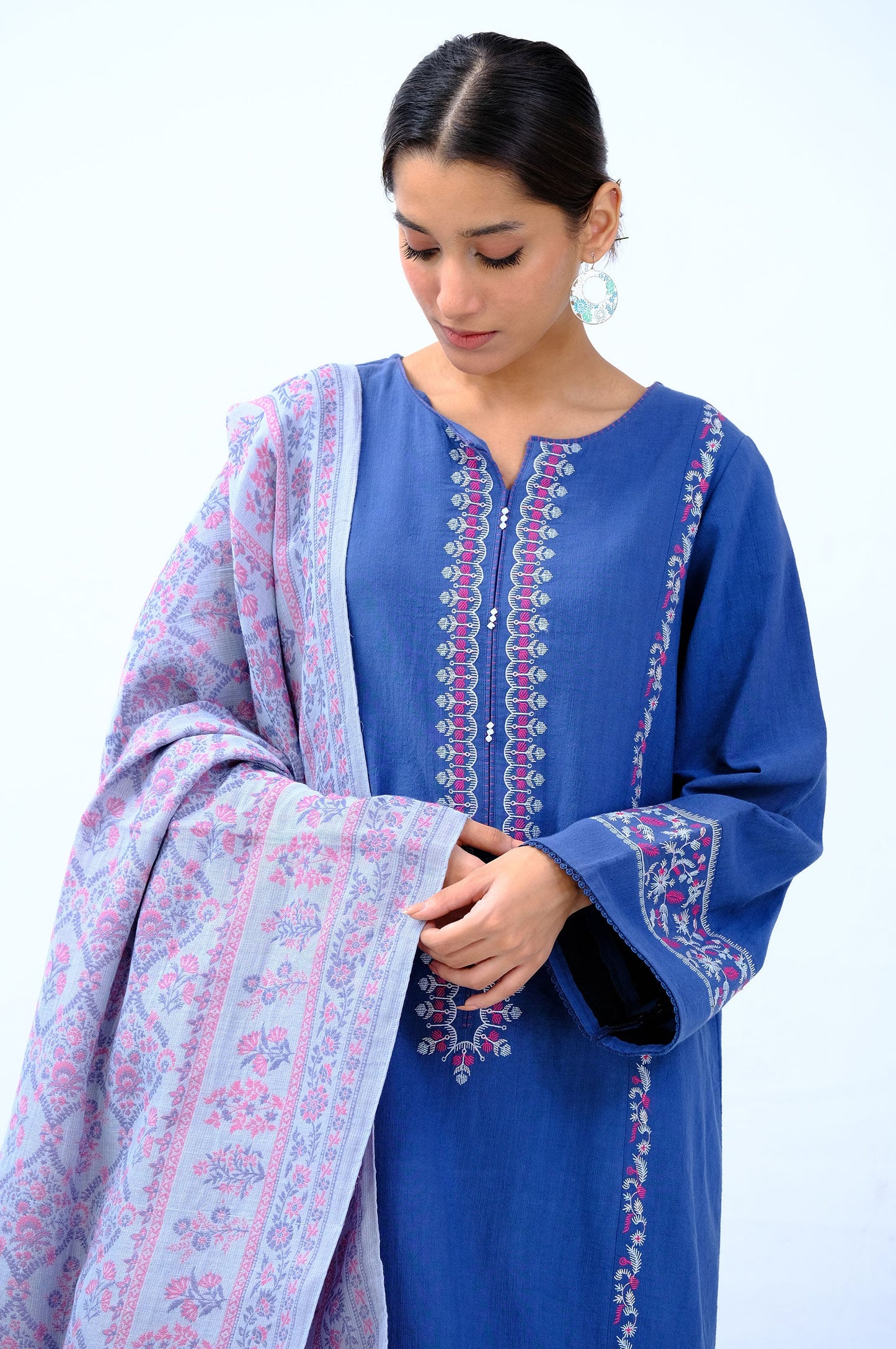 Stitched 3 Piece Embroidered Khaddar with Yarn Dyed Shawl