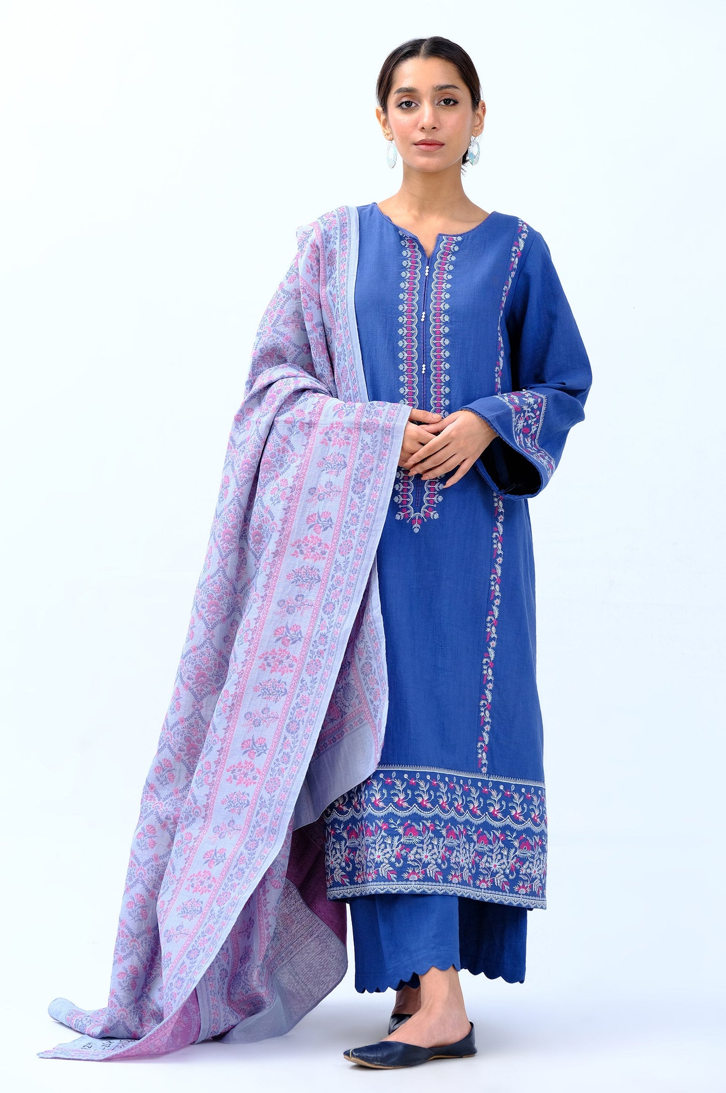 Stitched 3 Piece Embroidered Khaddar with Yarn Dyed Shawl