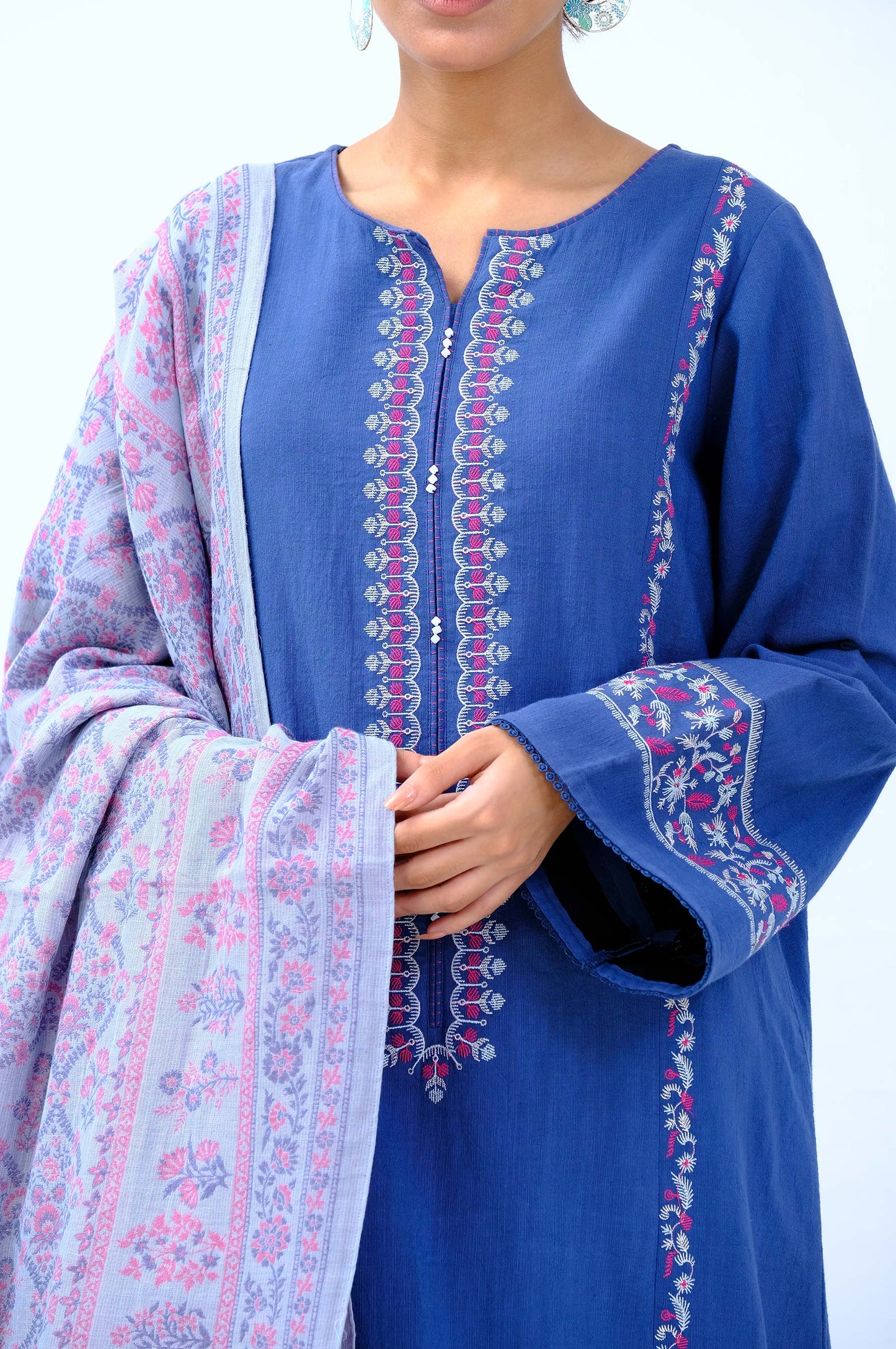 Unstitched 3 Piece Embroidered Khaddar Suit with Yarn Dyed Shawl