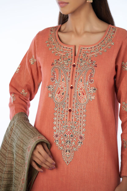 Unstitched 3 Piece Embroidered Khaddar Suit with Yarn Dyed Shawl