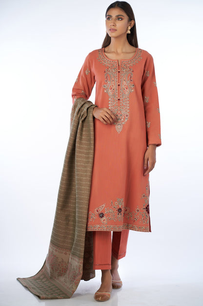 Unstitched 3 Piece Embroidered Khaddar Suit with Yarn Dyed Shawl
