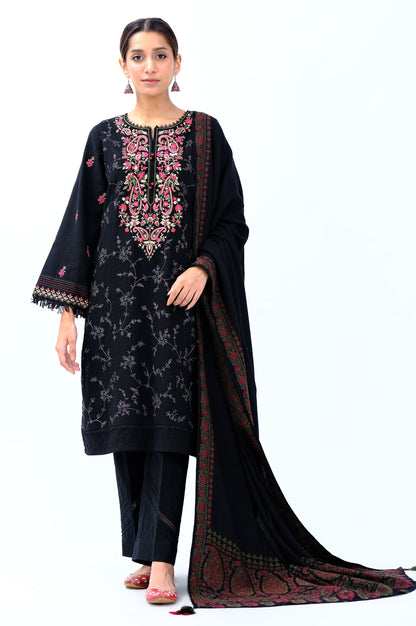 Stitched 3 Piece Embroidered Khaddar Suit