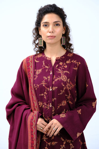 Stitched 3 Piece Embroidered Khaddar with Jacquard Shawl
