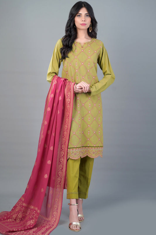Unstitched 3 Piece Embroidered Khaddar Suit