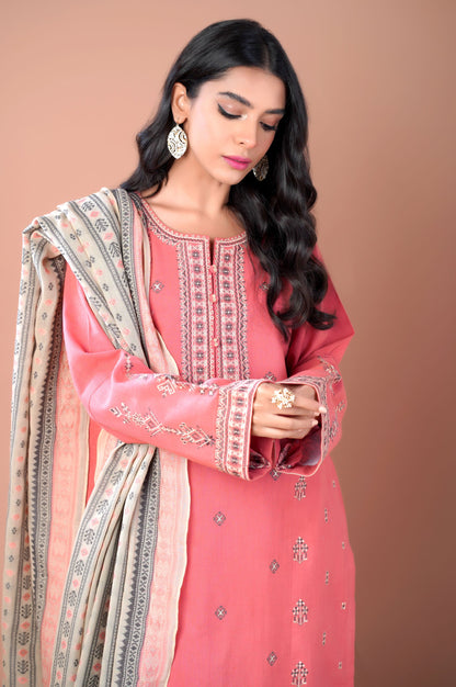 Unstitched 3 Piece Embroidered Khaddar Suit