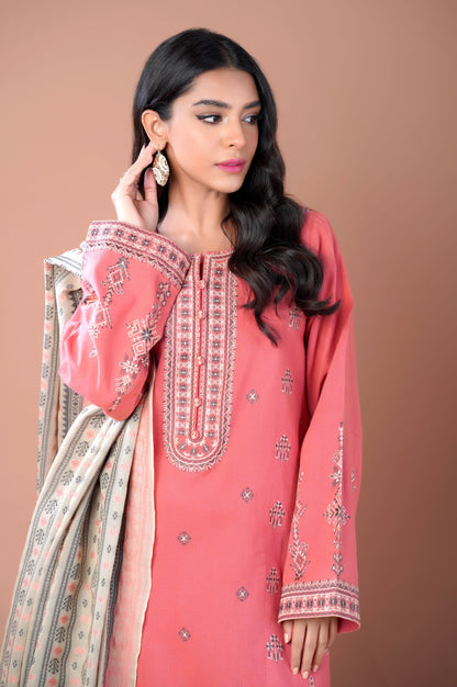 Unstitched 3 Piece Embroidered Khaddar Suit