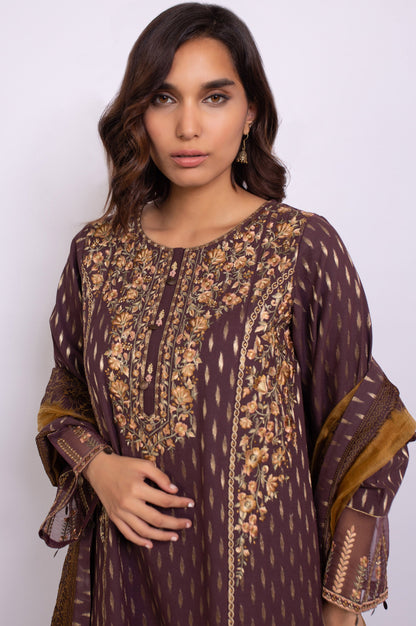 Unstitched 3 Piece Embroidered Maysuri Jacquard Suit