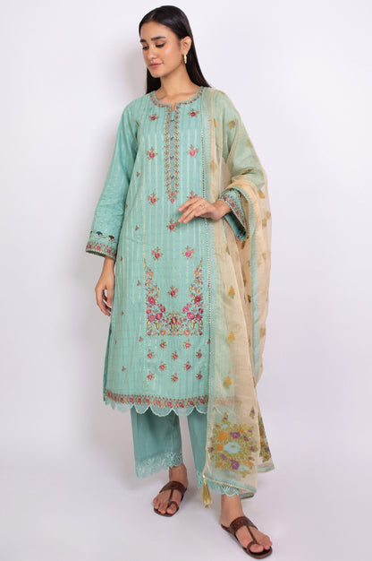 Unstitched 3 Piece Embroidered Maysuri Jacquard Suit