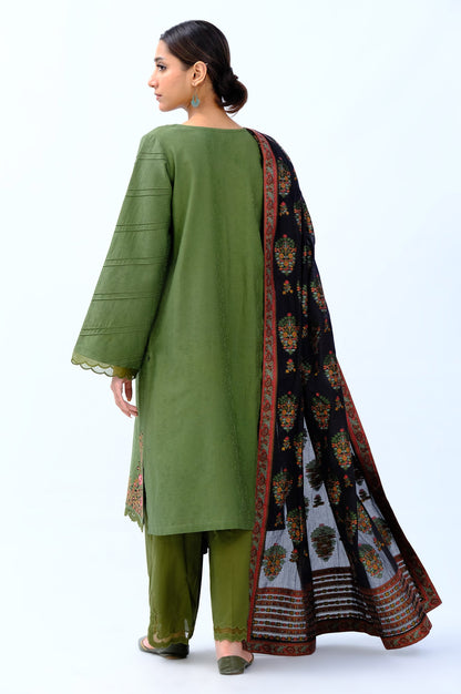 Unstitched 3 Piece Embroidered Satin Jacquard Suit