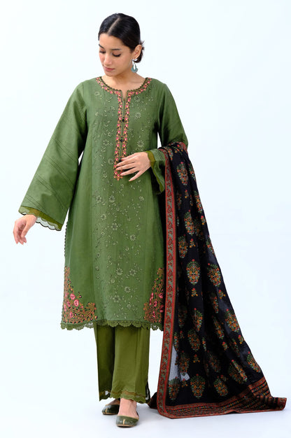 Unstitched 3 Piece Embroidered Satin Jacquard Suit