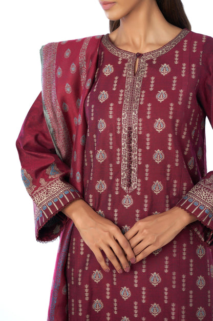Unstitched 3 Piece Embroidered Jacquard Suit with Yarn Dyed Shawl