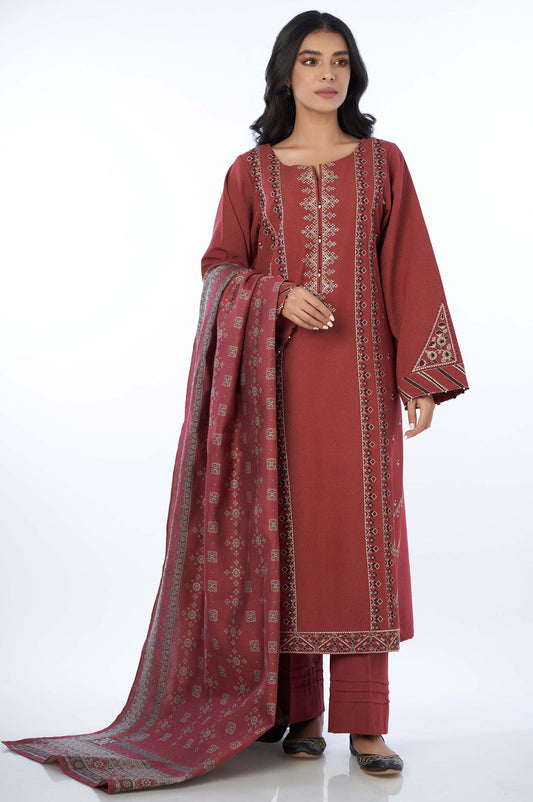 Unstitched 3 Piece Embroidered Karandi with Shawl Suit