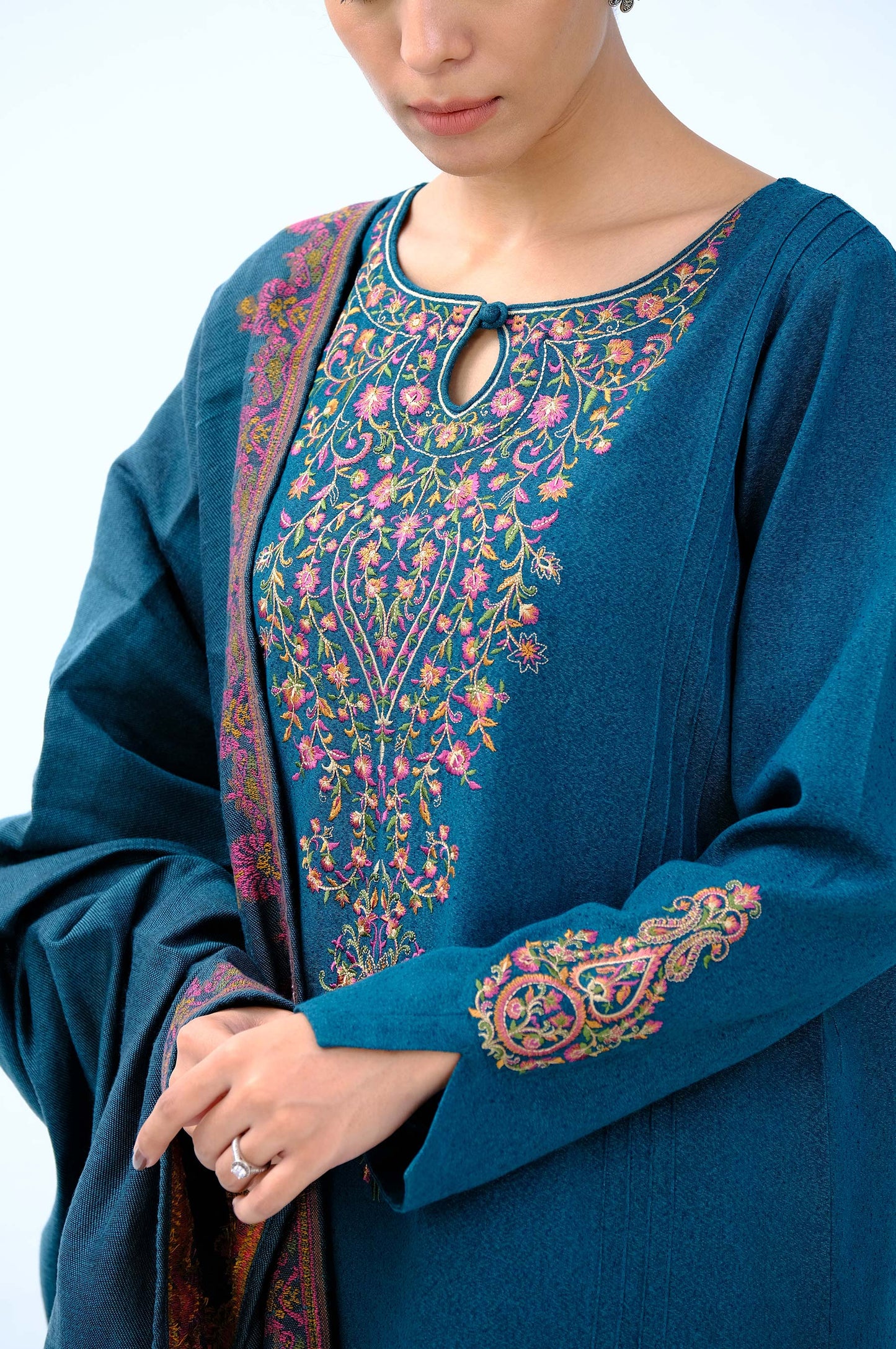 Stitched 3 Piece Embroidered Karandi Suit
