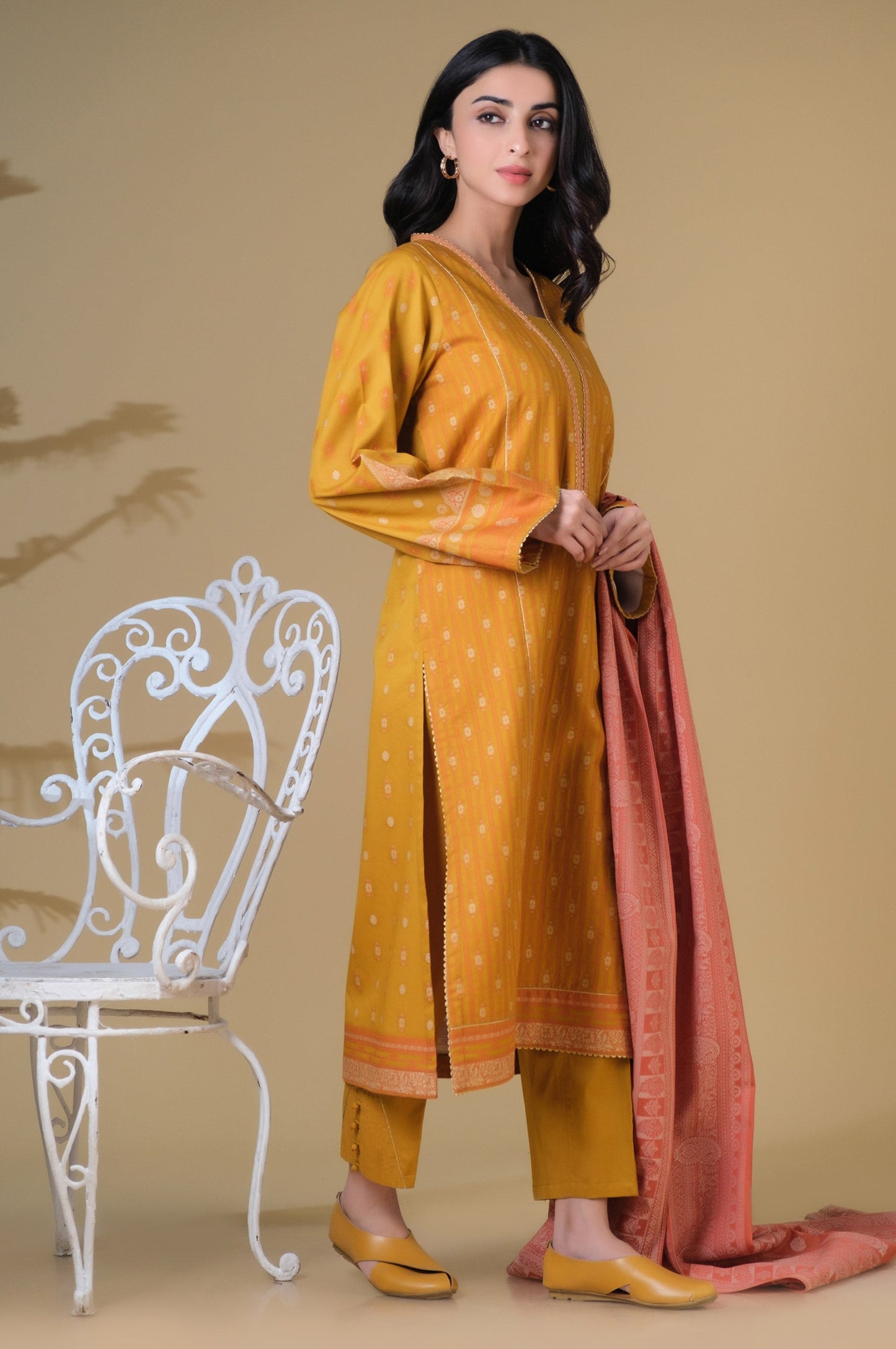 Unstitched 3 Piece Dyed Jacquard Suit