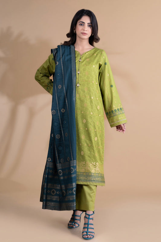 Unstitched 3 Piece Dyed Jacquard Suit