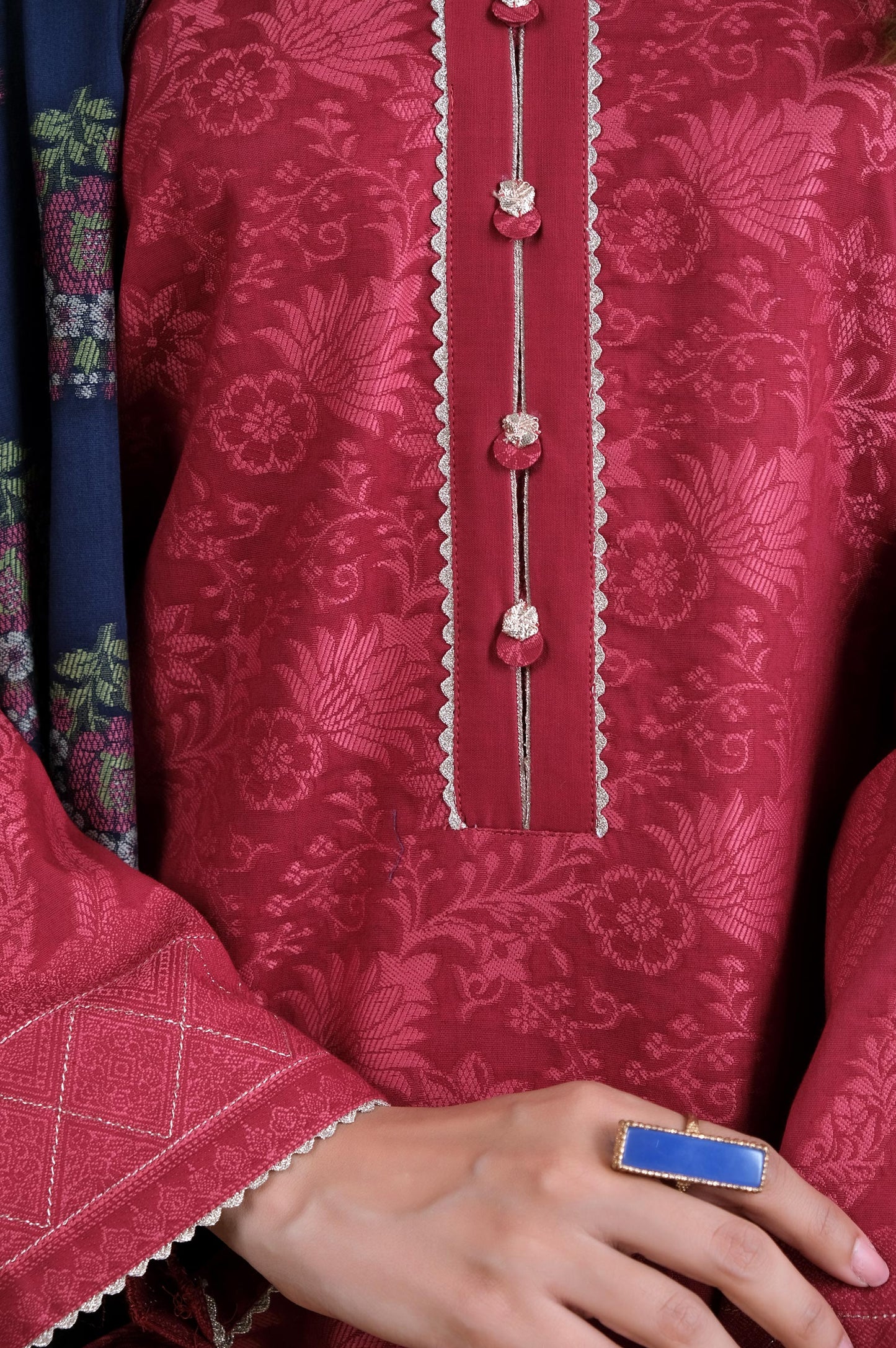 Stitched 3 Pieces Dyed Jacquard Suit