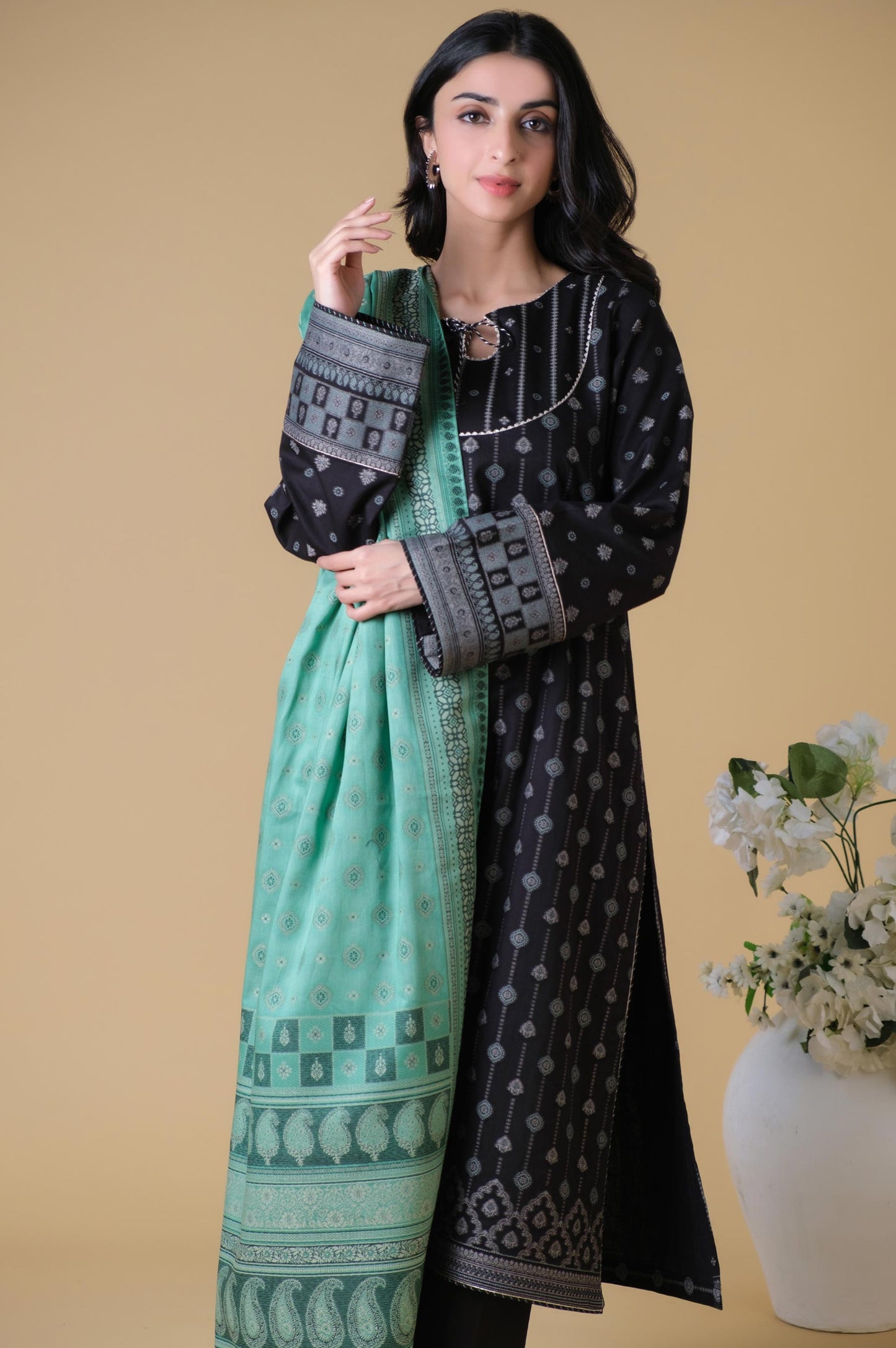 Unstitched 3 Piece Dyed Jacquard Suit