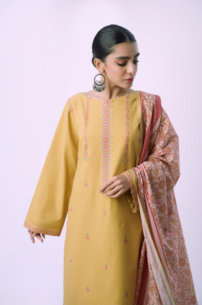 Unstitched 3 Piece Embroidered Cambric Shirt with Lawn Dupatta