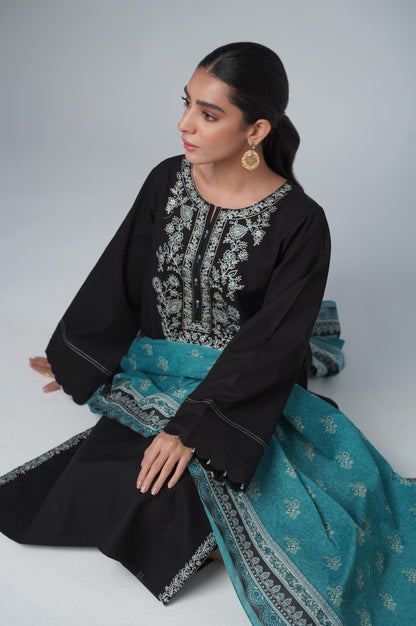 Unstitched 3 Piece Embroidered Cambric Shirt with Lawn Dupatta