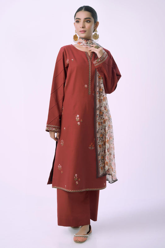 Unstitched 3 Piece Embroidered Cambric with Chiffon Dupatta