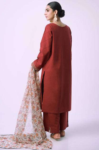 Stitched 3 Piece Embroidered Cambric with Chiffon Dupatta