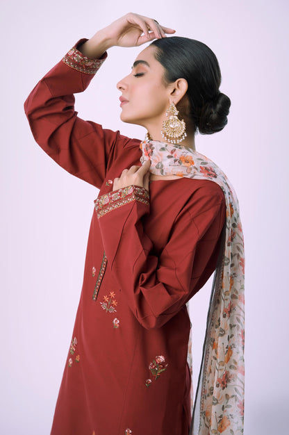 Unstitched 3 Piece Embroidered Cambric with Chiffon Dupatta