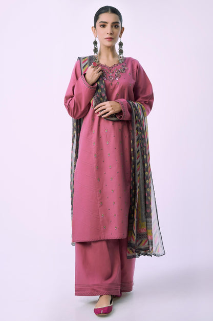 Unstitched 3 Piece Embroidered Cambric Shirt with Chiffon Dupatta