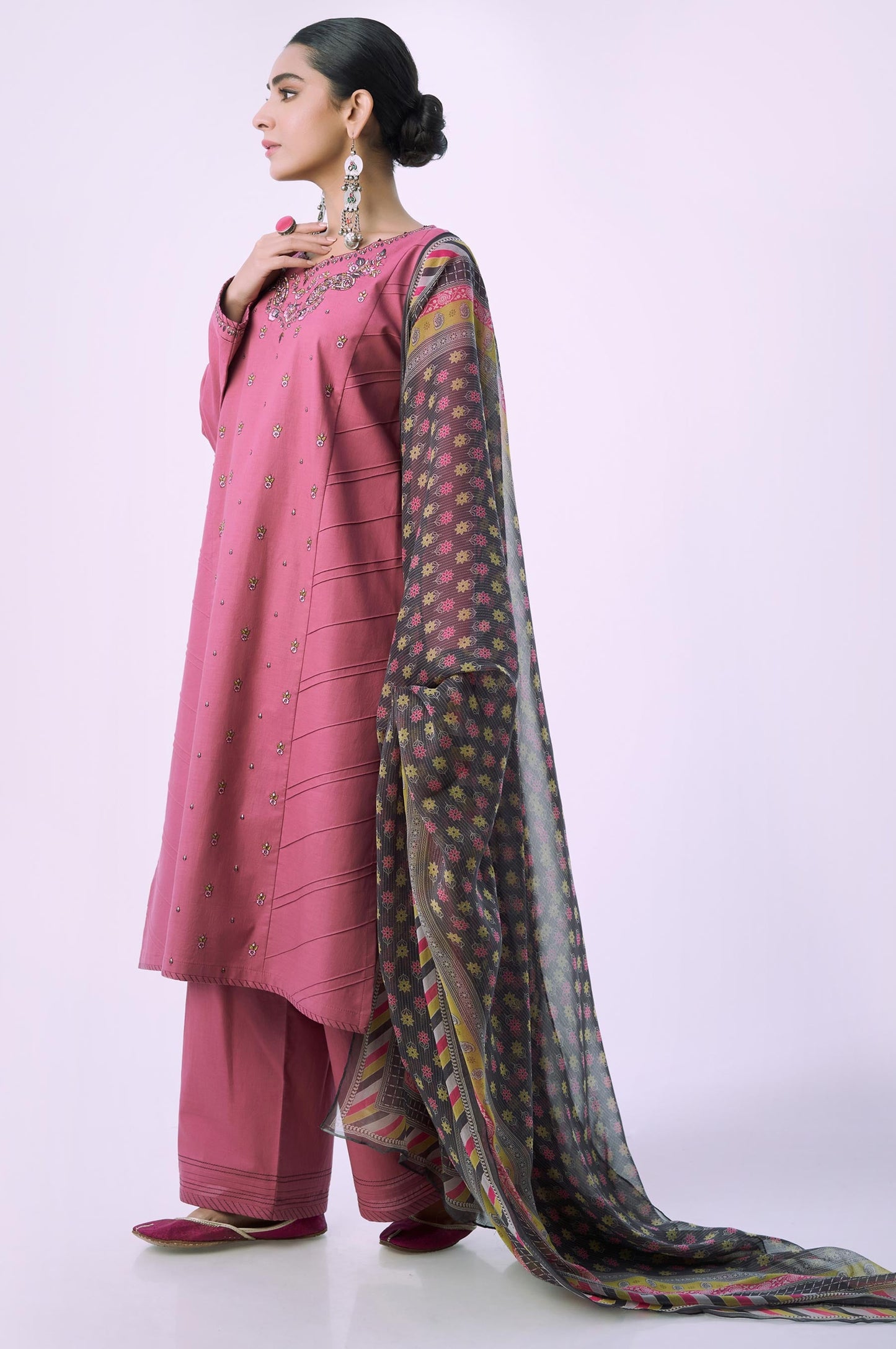 Unstitched 3 Piece Embroidered Cambric Shirt with Chiffon Dupatta