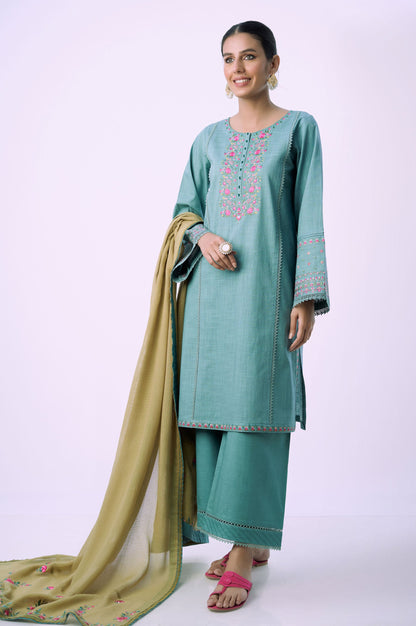 Unstitched 3 Piece Textured Slub Suit