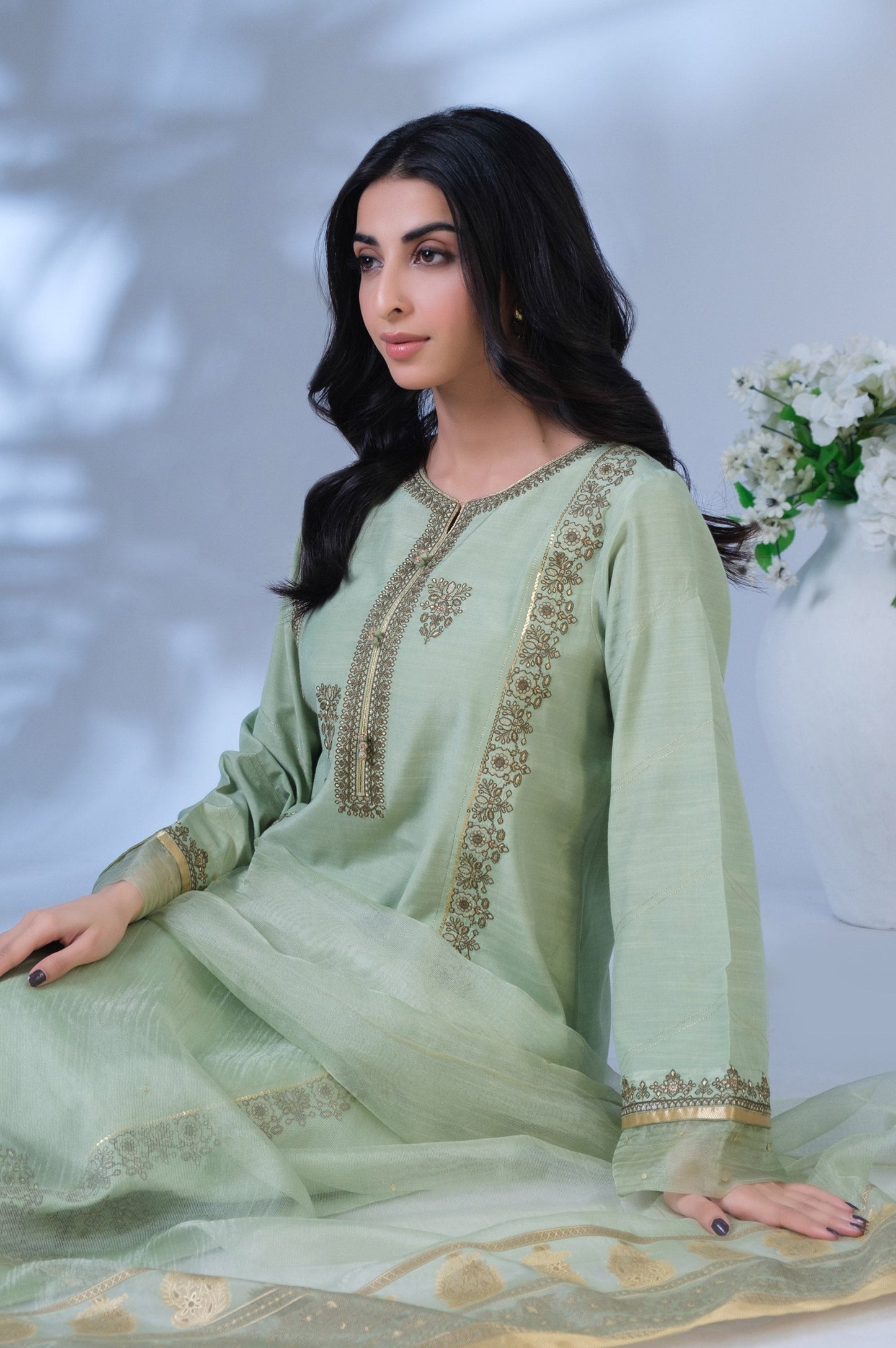 Unstitched 3 Piece Embroidered Raw Silk Suit