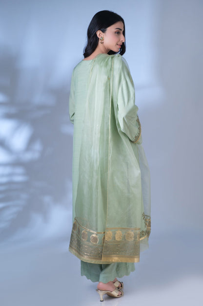 Unstitched 3 Piece Embroidered Raw Silk Suit