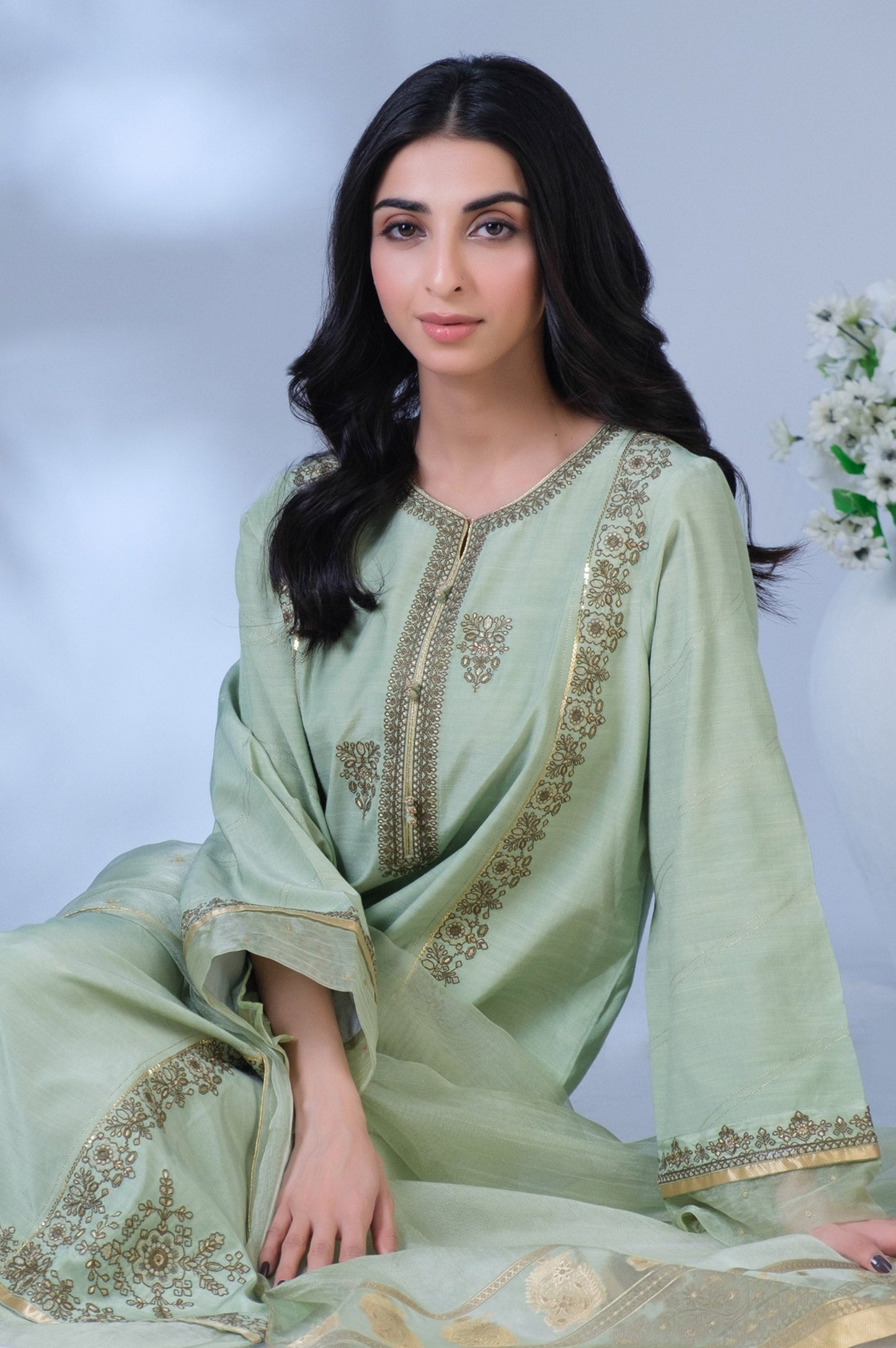 Unstitched 3 Piece Embroidered Raw Silk Suit