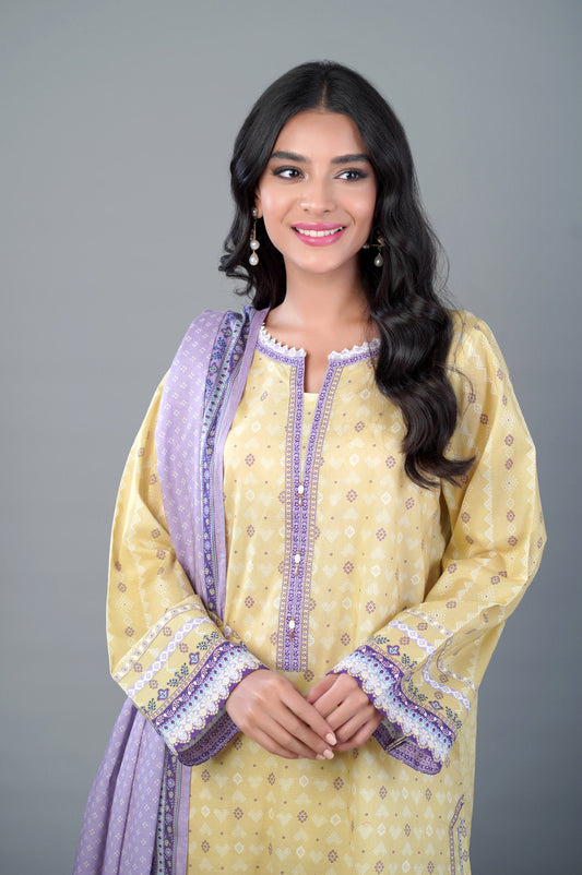 Stitched 3 Piece Printed Lawn