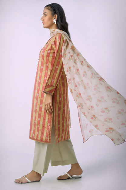 Unstitched 3 Piece Printed Lawn Shirt with Chiffon Dupatta
