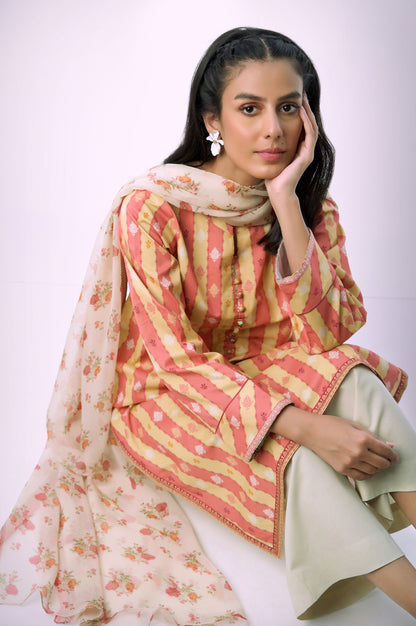 Unstitched 3 Piece Printed Lawn Shirt with Chiffon Dupatta