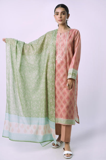 Unstitched 3 Piece Embroidered Lawn Shirt with Chiffon Dupatta