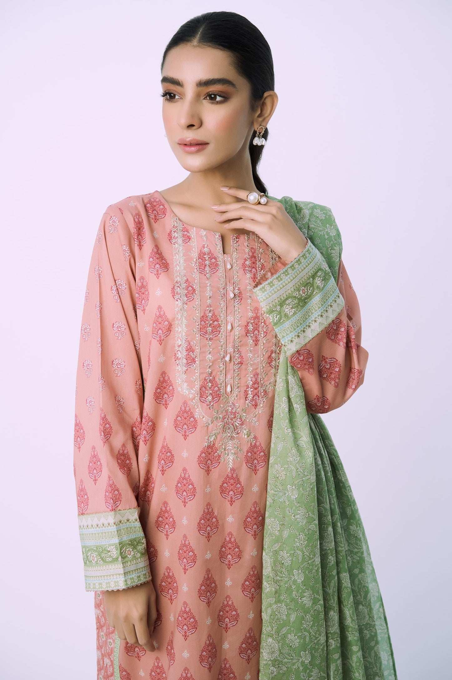 Unstitched 3 Piece Embroidered Lawn Shirt with Chiffon Dupatta