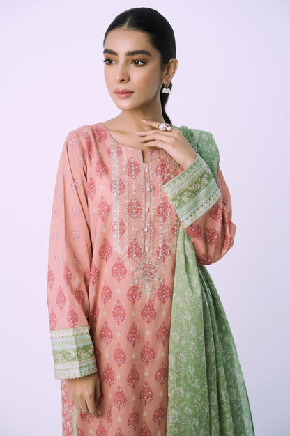 Unstitched 3 Piece Embroidered Lawn Shirt with Chiffon Dupatta