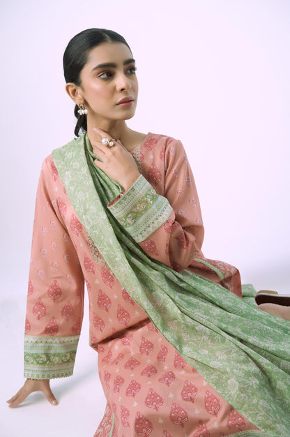 Unstitched 3 Piece Embroidered Lawn Shirt with Chiffon Dupatta