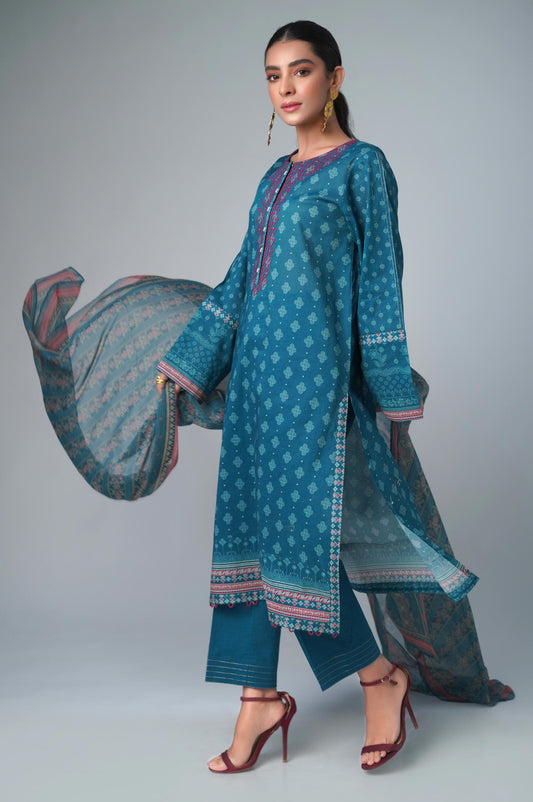Unstitched 3 Piece Printed Lawn