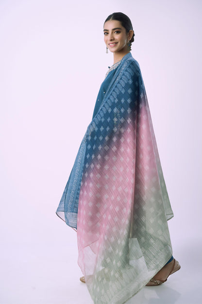 Unstitched 3 Piece Embroidered Slub Suit