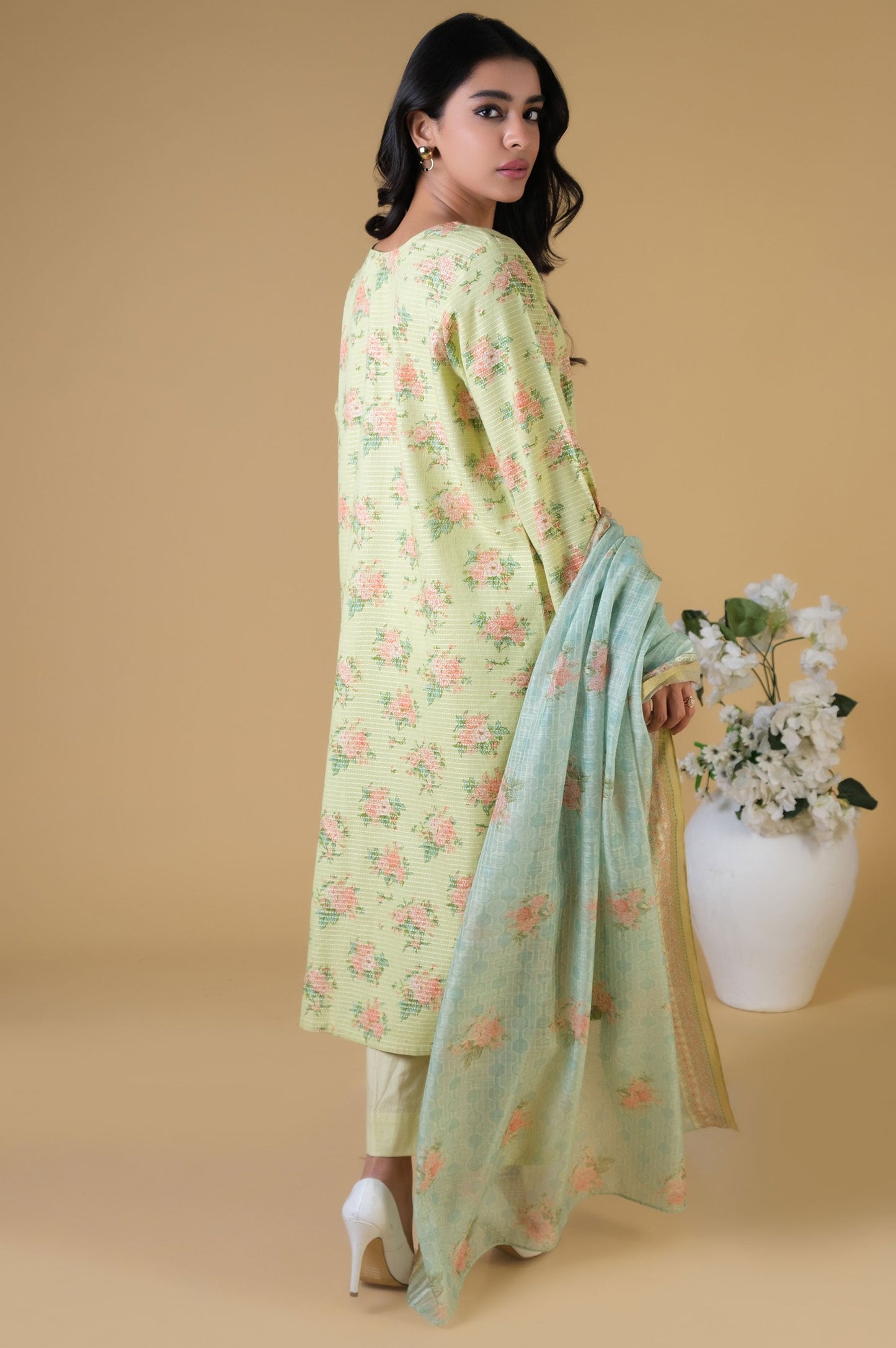 Stitched 3 Piece Printed Dobby Lawn Suit