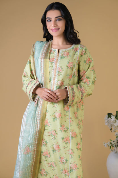 Stitched 3 Piece Printed Dobby Lawn Suit