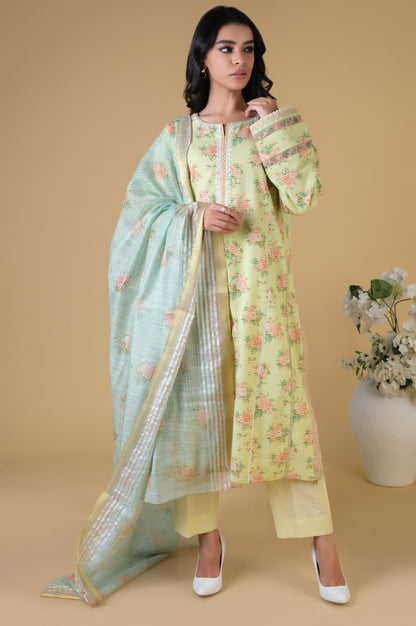 Stitched 3 Piece Printed Dobby Lawn Suit