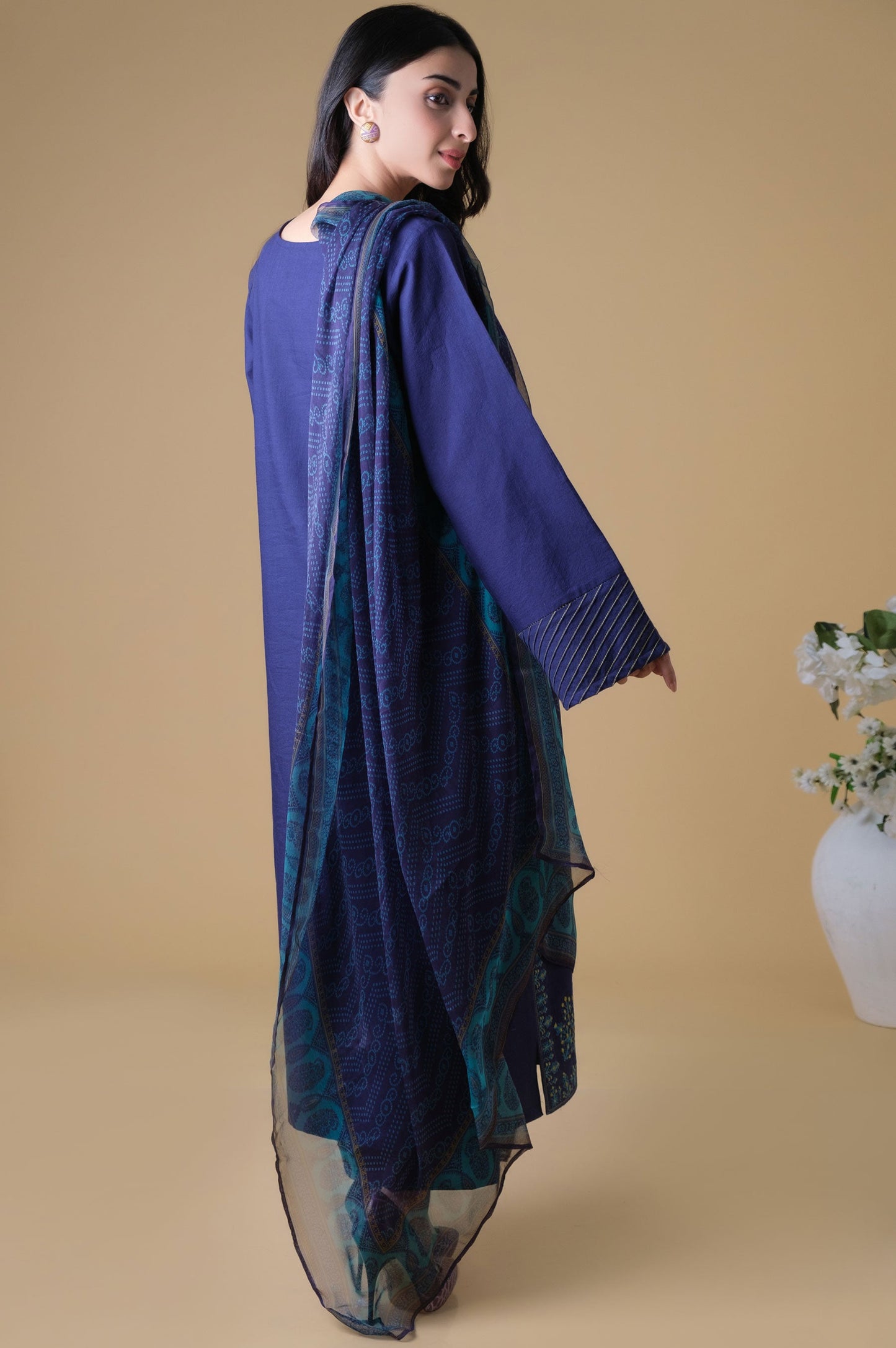 Stitched 3 Piece Embroidered Textured Slub