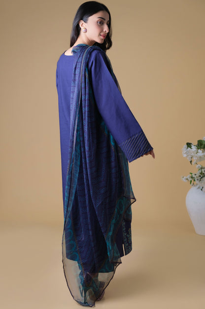 Stitched 3 Piece Embroidered Textured Slub