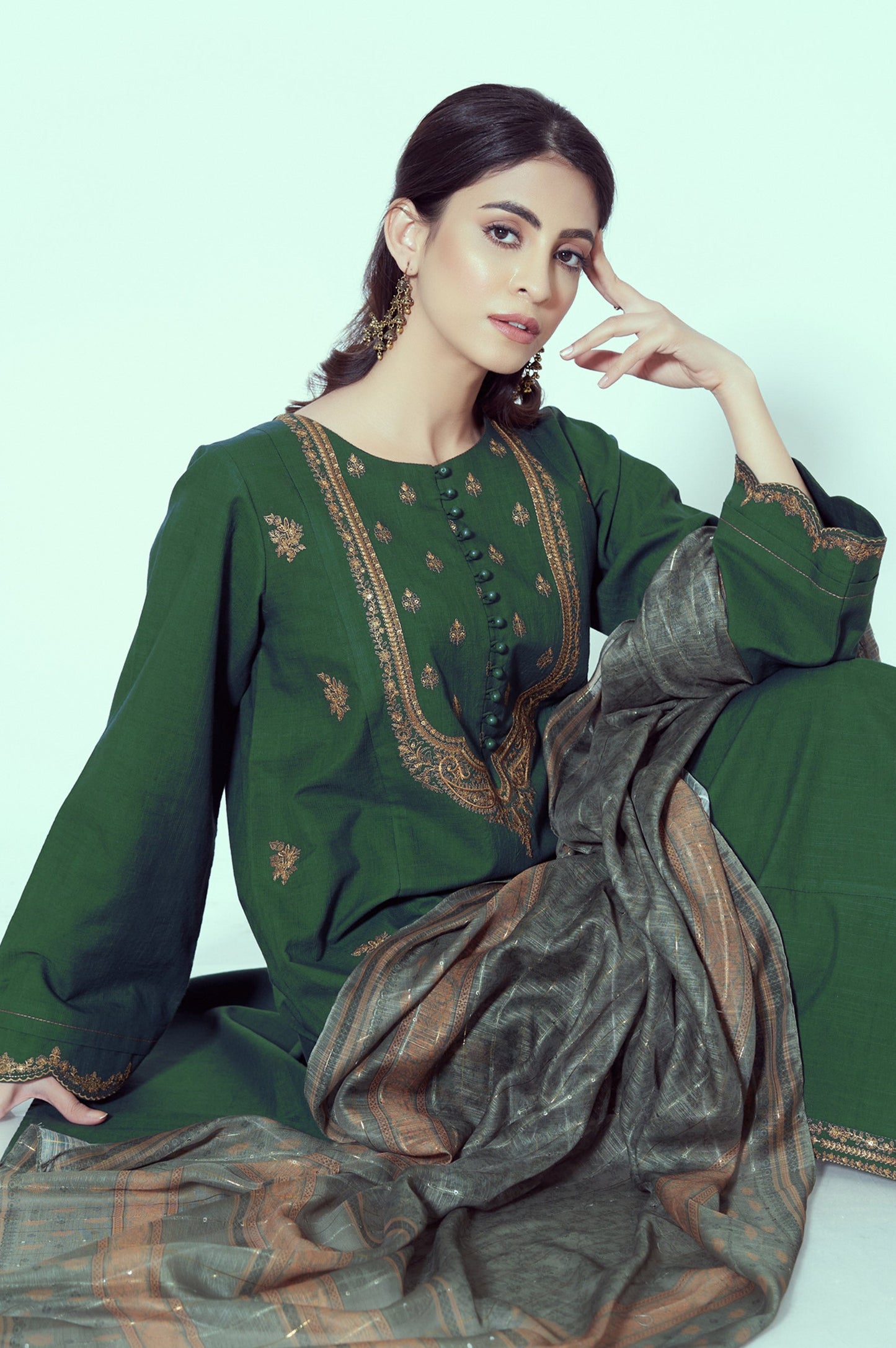 Stitched 3 Piece Embroidered Textured Slub