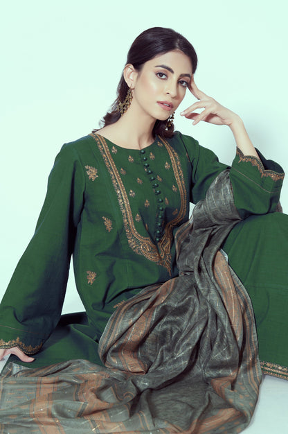 Stitched 3 Piece Embroidered Textured Slub